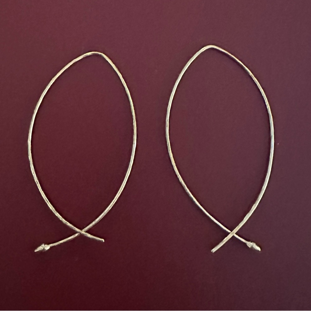 Gold Loop Cross-Over Wire Hoop Earrings - Gold dipped
